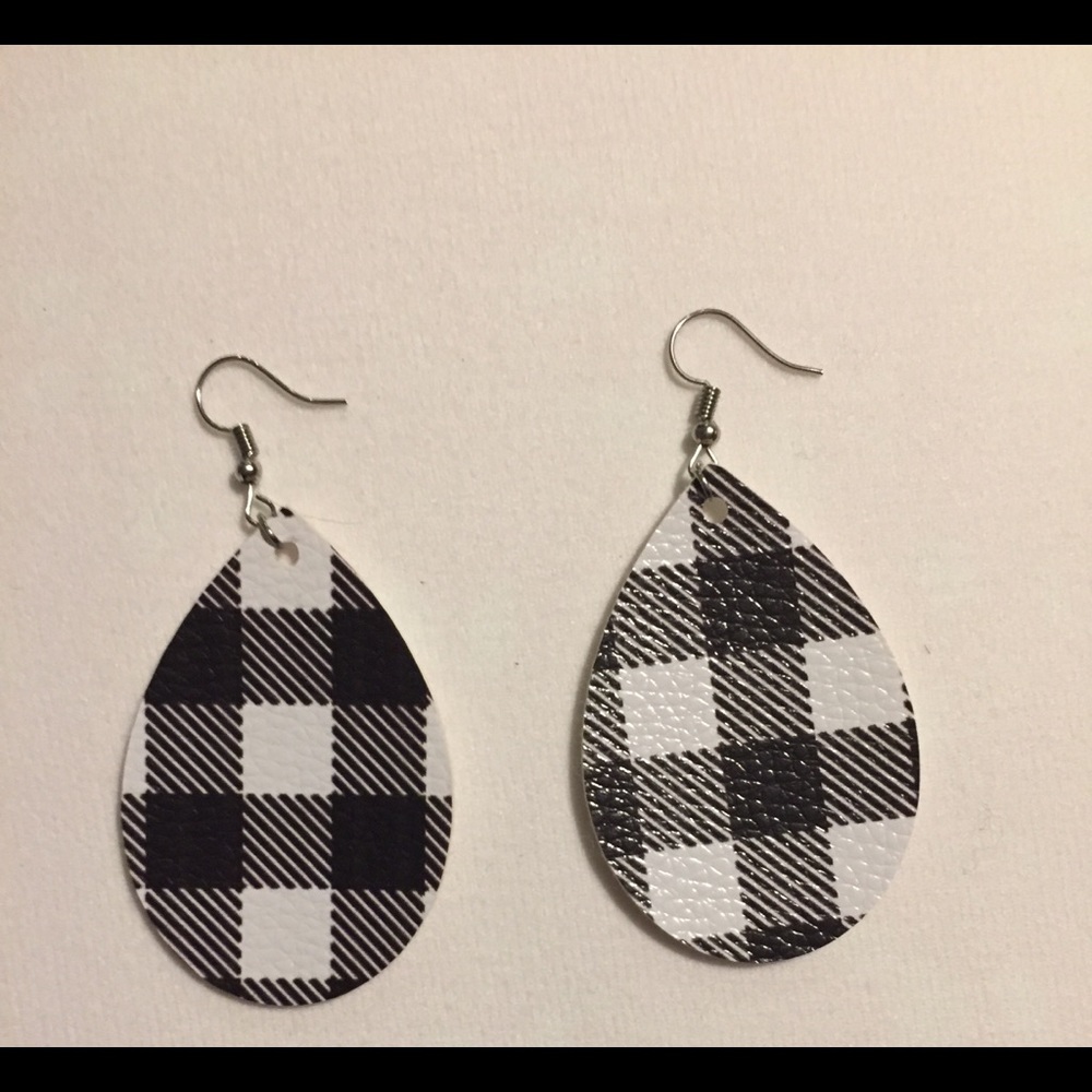 Faux Leather Buffalo Plaid Earrings